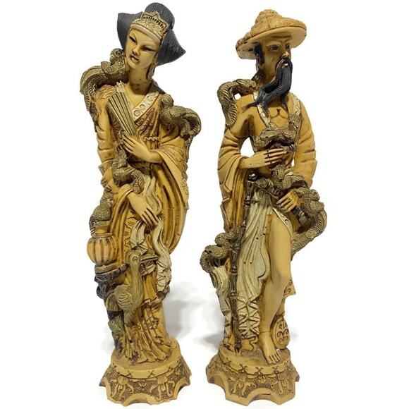 ArtMark Italy Goddess and Sorcerer Statues Chinese Asian Couple 9.75" Lot of 2 - Picture 1 of 6